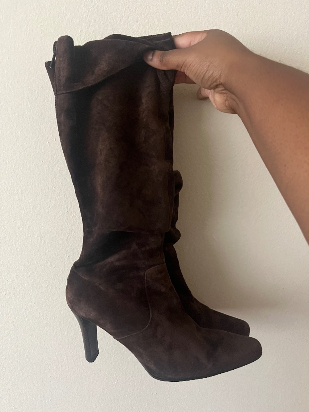 White Mountain Brown Suede Foldover Cuff Knee High Heeled Boots Women’s Sz 6